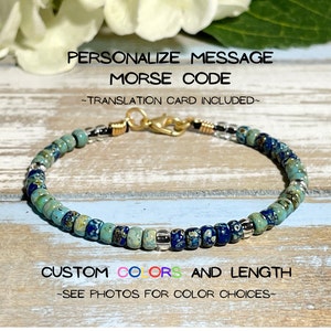 Custom Morse Code Bracelet, Beaded Leather, Personalized Gift