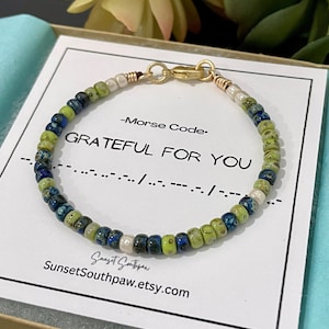 Grateful For You Morse Code Bracelet, Custom Colors, Friend Gift, Gift For Teacher, Thank you Gift, Gift of Friendship, Appreciation Gift