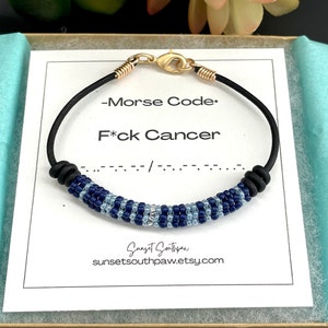 F*CK CANCER Morse Code Bracelet, Blue Cancer Bracelet, Colon Cancer Support Gift, Unique Morse Code, Custom Colors Awareness Bracelet