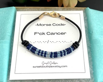 Morse Code Leather Bracelet:  Cancer Awareness Gift