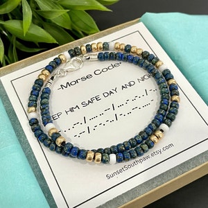 Morse Code Bracelet: "Keep Him Safe Day and Night", Military Gift
