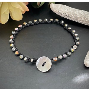 Bracelet de cheville bohème au crochet, bijoux de plage bohème chic, bracelet de cheville noir, bijoux artisanaux, bijoux bohèmes, bracelet de cheville au crochet, bracelet de cheville en perles pour femme
