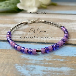 F*CK CANCER Morse Code Bracelet, Beaded Morse Code Bracelet, Purple Cancer Bracelet, Encouragement Gift, Secret Code Bracelet, Cancer Gift