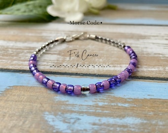 F*CK CANCER Morse Code Bracelet, Beaded Morse Code Bracelet, Purple Cancer Bracelet, Encouragement Gift, Secret Code Bracelet, Cancer Gift