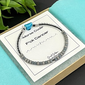 F*CK CANCER Morse Code Bracelet, Beaded Morse Code Bracelet, Gray Cancer Bracelet, Brain Cancer Awareness, Gift for Cancer Survivor, Unisex