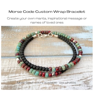 Morse Code Beaded Wrap Bracelet, Personalized Long Message Bracelet, Secret Phrase, Leather Bracelet, Motivational Message Bracelet, Gifts