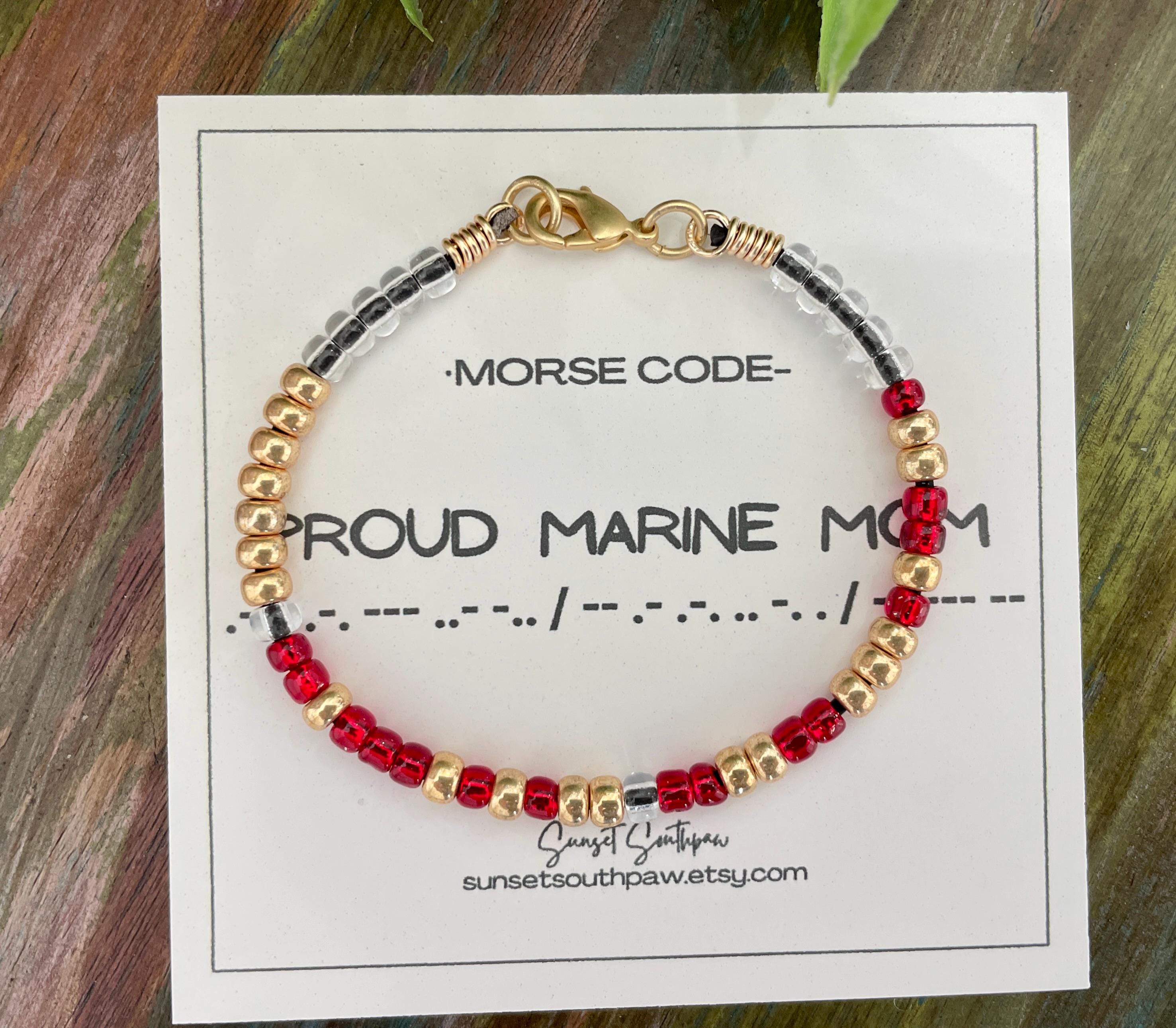 Proud Marine Mom Morse Code Bracelet, Supportive Jewelry, Deployment Gift, Military Mom Gifts, Proud Mom Bracelet, Custom Color Length