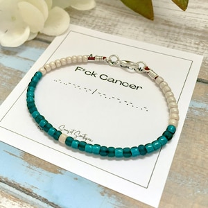 FCK CANCER Morse Code Bracelet, Beaded Morse Code Bracelet, Teal Cancer Bracelet, Encouragement Gift, Secret Code Bracelet, Unisex Gift image 1