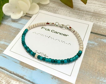 F*CK CANCER Morse Code Bracelet, Beaded Morse Code Bracelet, Teal Cancer Bracelet, Encouragement Gift, Secret Code Bracelet, Unisex Gift