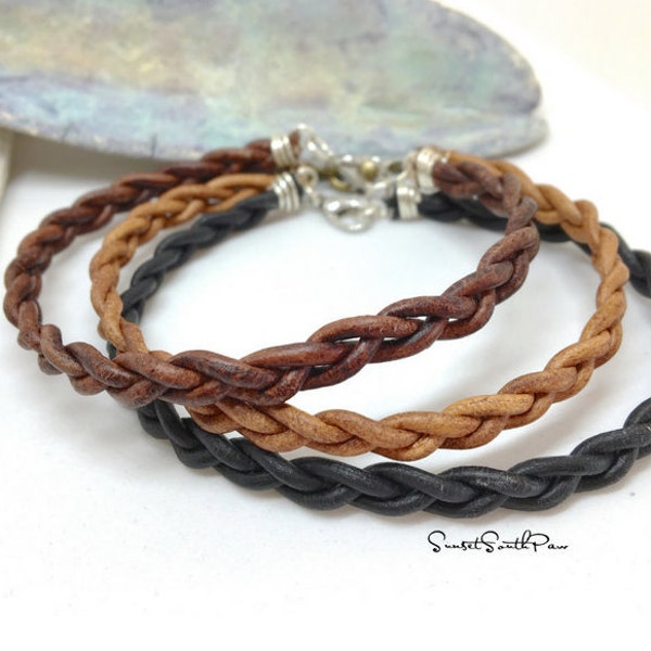 CHILD SIZE Leather Braided Bracelet, KIds Bracelet, Child Bracelet, Leather Bracelet, Kids Jewelry, Unisex Jewelry, Hand Braided Leather