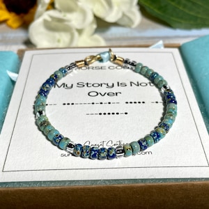 Morse Code Bracelet, My Story Is Not Over, Friend Gift, Encouragement Gift, Beaded Leather Bracelet, Custom Gift, Mental Health Bracelet