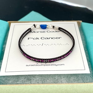 F*CK CANCER Morse Code Bracelet: Pink Beaded Leather Jewelry