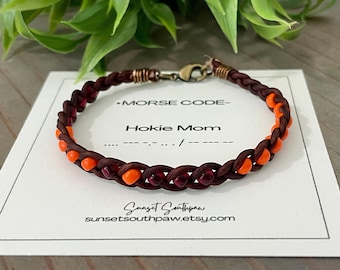 Morse Code 'Hokie Mom' Leather Bracelet: Virginia Tech Game Day Gift