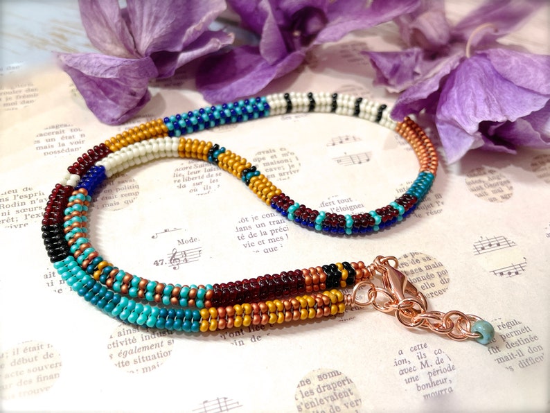 Beaded Herringbone Rope Necklace Color Block Choker Tubular Etsy