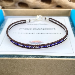 F*CK CANCER Beaded Morse Code Bracelet, Purple Beaded Leather Cancer Bracelet, Unisex Cancer Gift, Survivor Bracelet, Support Gifts