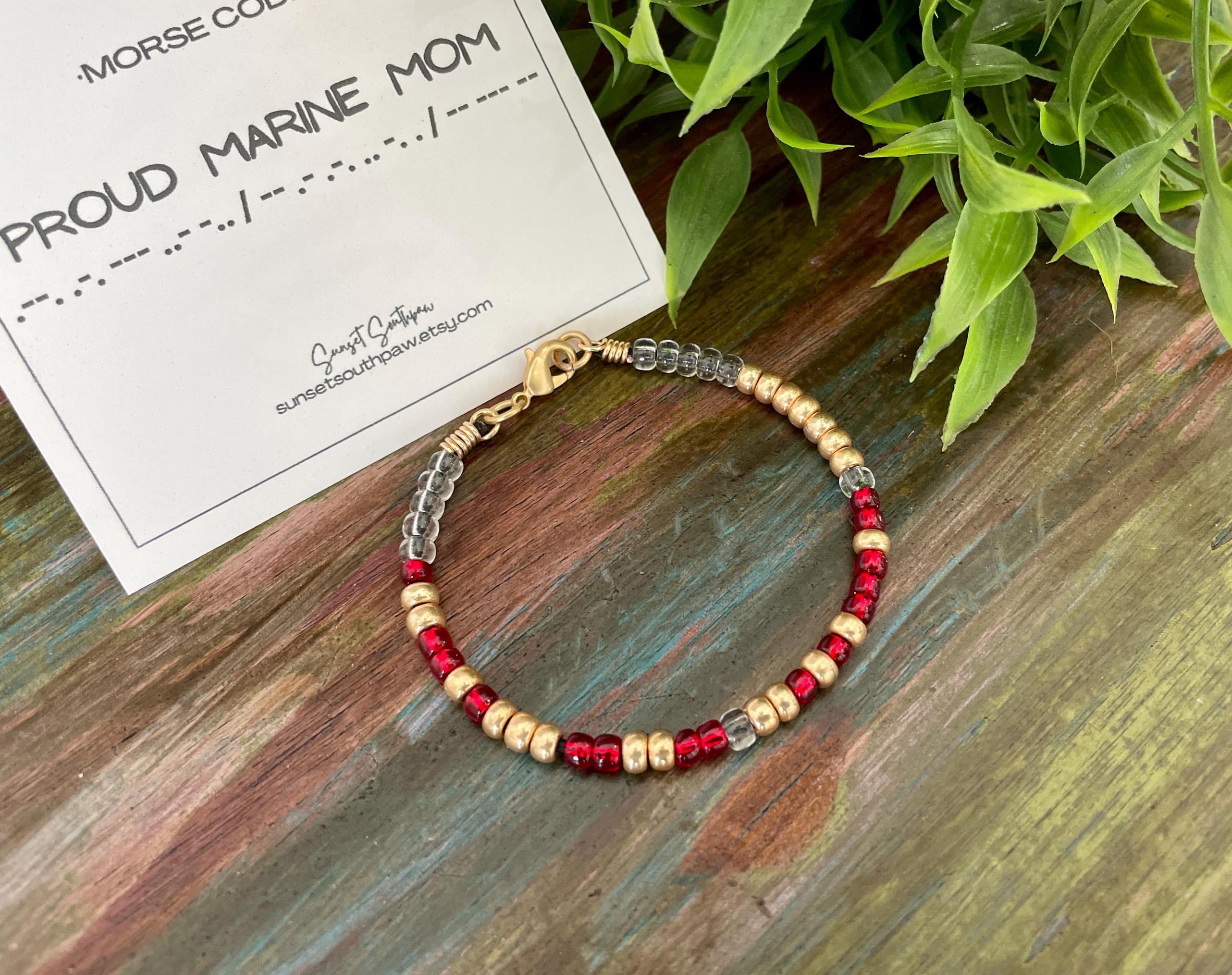 Proud Marine Mom Morse Code Bracelet, Supportive Jewelry, Deployment Gift, Military Mom Gifts, Proud Mom Bracelet, Custom Color Length