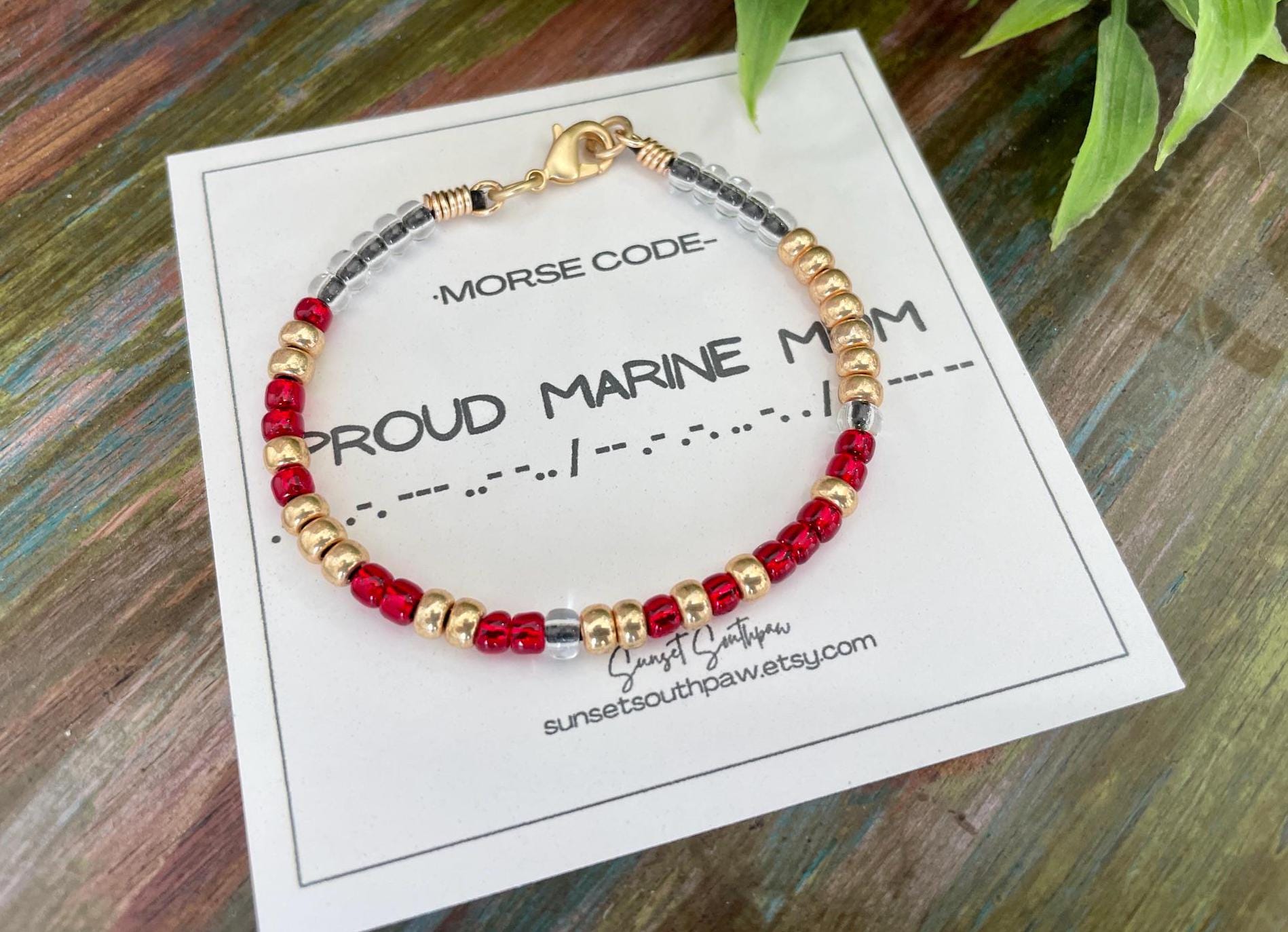 Proud Marine Mom Morse Code Bracelet, Supportive Jewelry, Deployment Gift, Military Mom Gifts, Proud Mom Bracelet, Custom Color Length