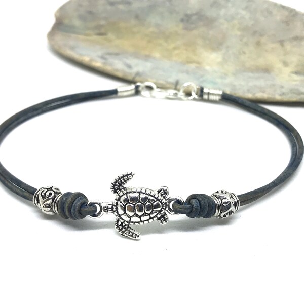 Sea Turtle, Leather Anklet, Leather Bracelet, Boho Jewelry, Ankle Bracelet, Beach Jewelry, Unisex Jewelry, Boho Anklet, Boho Jewelry, Gift