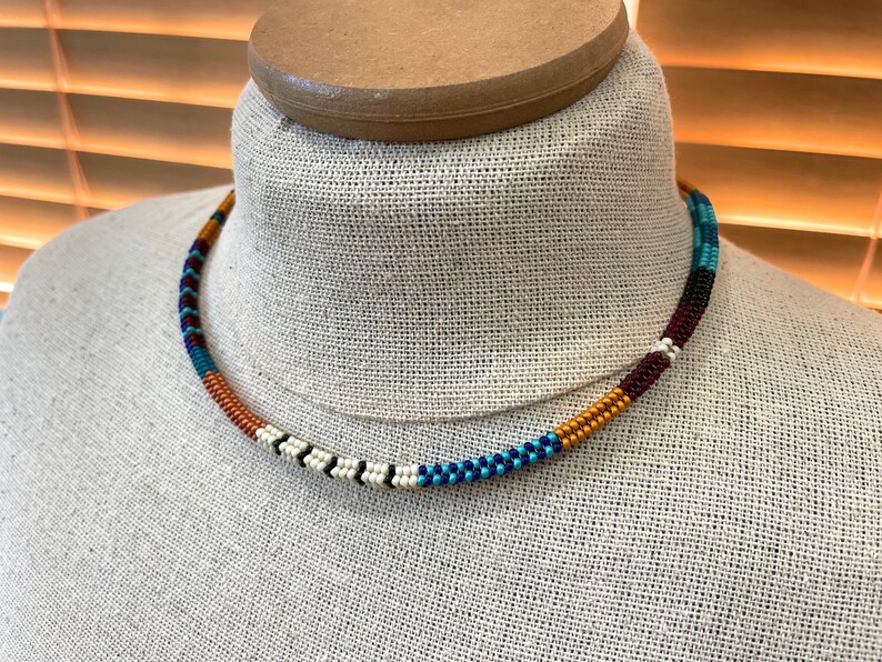 Beaded Herringbone Rope Necklace Color Block Choker Tubular Etsy