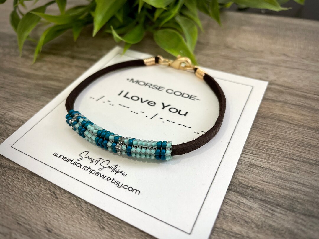 Morse Code "i Love You" Beaded Leather Bracelet, Custom Secret Message ...