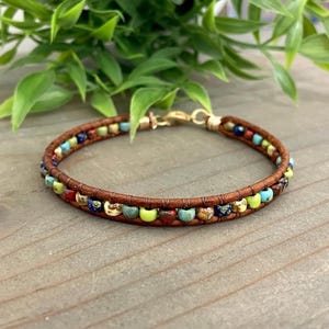 Picasso Seed Bead Leather Bracelet: Boho Southwestern Style
