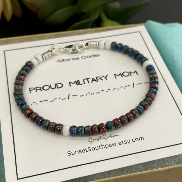 Proud Military Mom Morse Code Bracelet, Supportive Jewelry, Army Mom Bracelet,  Deployment Gift,  Marine Mom, Veteran Military Mom Gifts