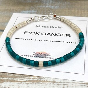 FCK CANCER Morse Code Bracelet, Beaded Morse Code Bracelet, Teal Cancer Bracelet, Encouragement Gift, Secret Code Bracelet, Unisex Gift image 6