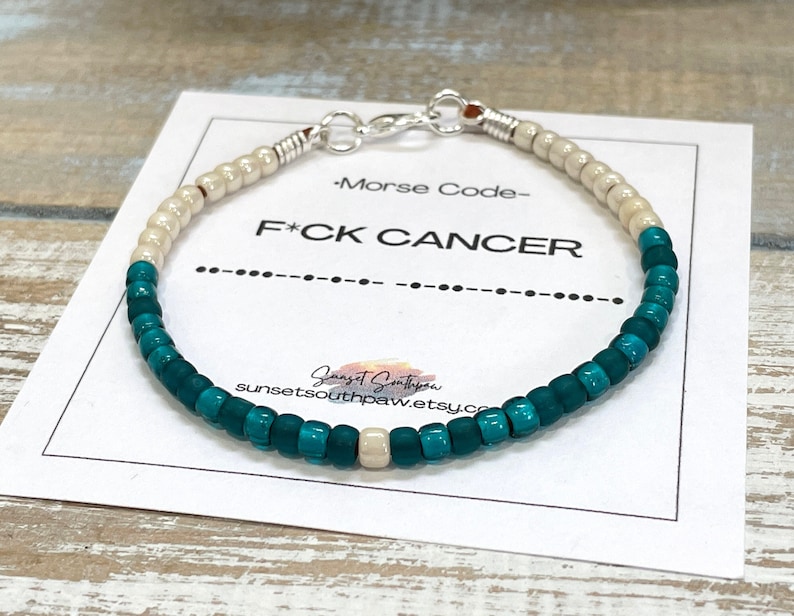 FCK CANCER Morse Code Bracelet, Beaded Morse Code Bracelet, Teal Cancer Bracelet, Encouragement Gift, Secret Code Bracelet, Unisex Gift image 6