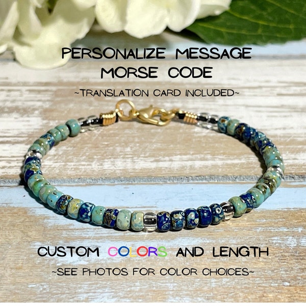 Custom Message Morse Code Bracelet, Beaded Leather Bracelet, Custom Gift, Personalized Gift, Seed Bead Bracelet, Unisex, Handmade Gift