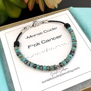 F*CK Cancer Morse Code Bracelet: Seed Bead Leather Jewelry