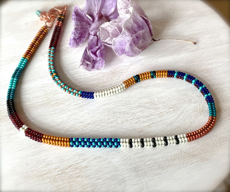 Beaded Herringbone Rope Necklace Color Block Choker Tubular Etsy