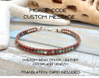 Morse Code Leather Bracelet For Men - Hidden Message Engraved Bracelet, Adjustable, Gift For Him