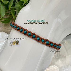Ovarian Cancer Bracelet, Cancer Awareness Bracelet, Teal Braided Leather and Seed Bead Bracelet, Cancer Support, Ovarian Cancer Gift