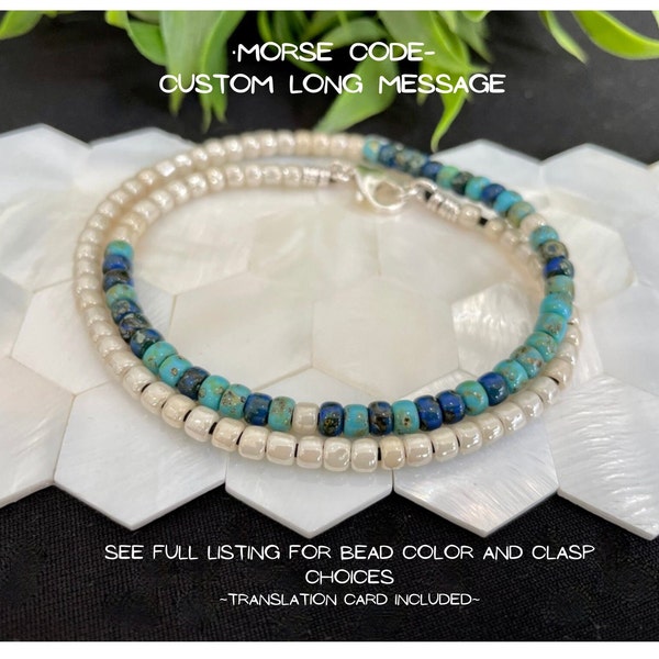 Custom Morse Code Beaded Wrap Bracelet, Long Message, Motivational Message Bracelet, Morse Code Gifts, Beaded Leather Bracelet, Custom Gift