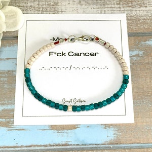 FCK CANCER Morse Code Bracelet, Beaded Morse Code Bracelet, Teal Cancer Bracelet, Encouragement Gift, Secret Code Bracelet, Unisex Gift image 3