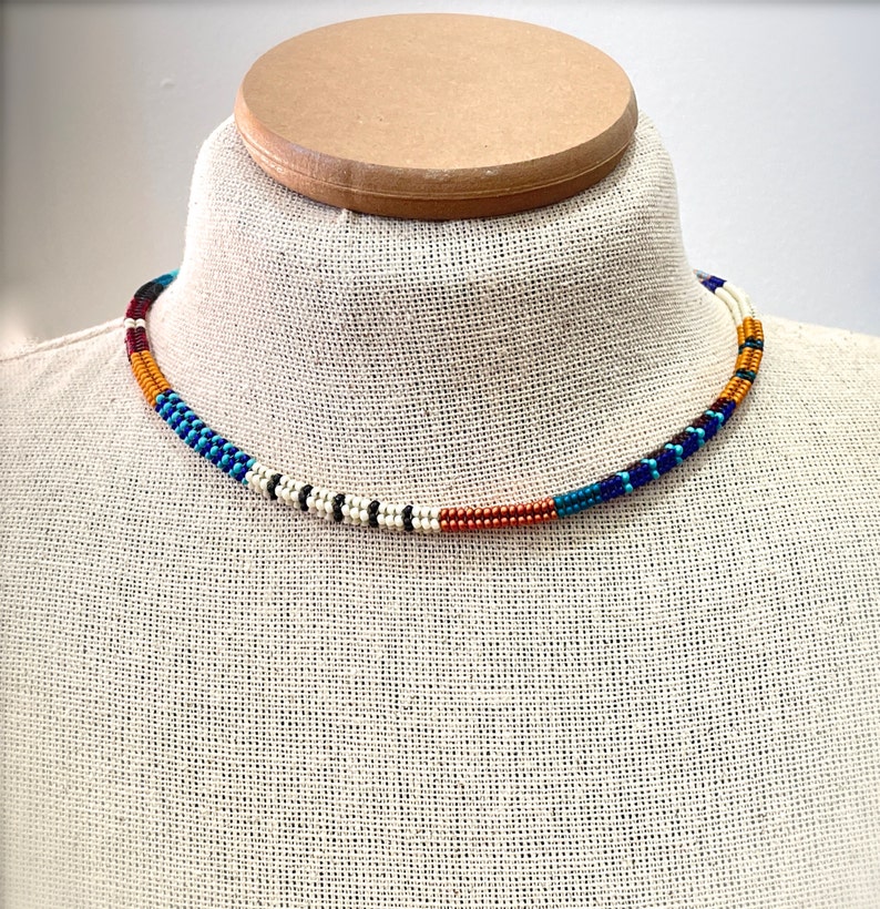 Beaded Herringbone Rope Necklace Color Block Choker Tubular Etsy