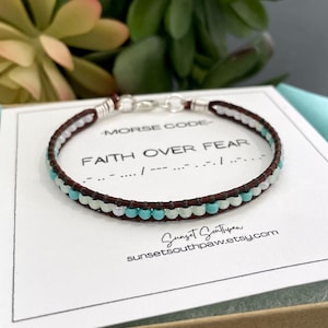 Morse Code Faith Over Fear Bracelet: Custom Color Seed Bead Jewelry
