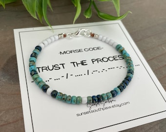 Trust The Process Morse Code Beaded Leather Bracelet: Inspirational Affirmation Jewelry