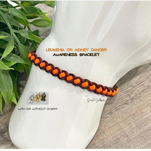 Leukemia or Kidney Cancer Bracelet, Cancer Awareness Bracelet, Orange Seed Bead Braided Leather  Bracelet, Cancer Support, Cancer Gift