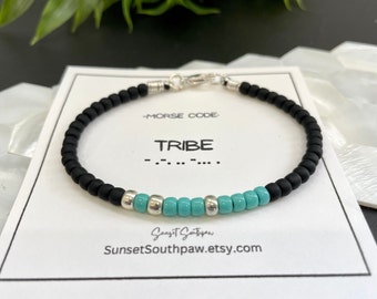 Morse Code "Tribe" Bracelet: Beaded Secret Message Friendship Gift