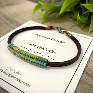 I AM ENOUGH, Unique Morse Code Bracelet, Self Care Bracelet, Inspirational, Support Gift, Beaded Morse Code, Custom Secret Message Jewelry