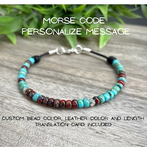 Morse Code Bracelet, Custom Beaded Bracelet, Personalized Message Bracelet, Leather Couples Bracelet, I Love You ,Personalized Gift Unisex