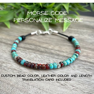 Morse Code Bracelet, Custom Beaded Bracelet, Personalized Message Bracelet, Leather Couples Bracelet, I Love You ,Personalized Gift Unisex
