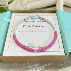 F*CK CANCER Morse Code Bracelet, Beaded Morse Code Bracelet, Pink Cancer Bracelet, Encouragement Gift, Secret Code Bracelet, Cancer Gift