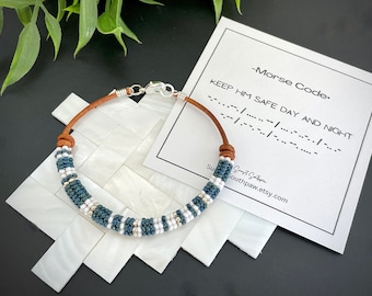 Morse Code Prayer Bracelet: Military Protection Gift, Custom Colors