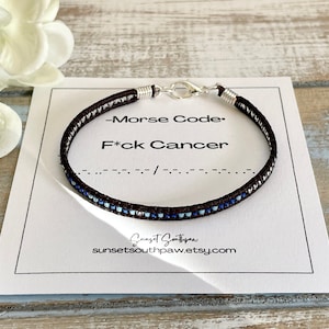 F*CK CANCER Morse Code Bracelet, Blue Morse Code Cancer Bracelet, Colon Cancer Awareness, Meaningful Gift, Unisex Cancer Bracelet, Survivor