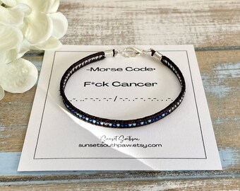 F*CK CANCER Morse Code Bracelet: Leather Beaded Awareness Jewelry