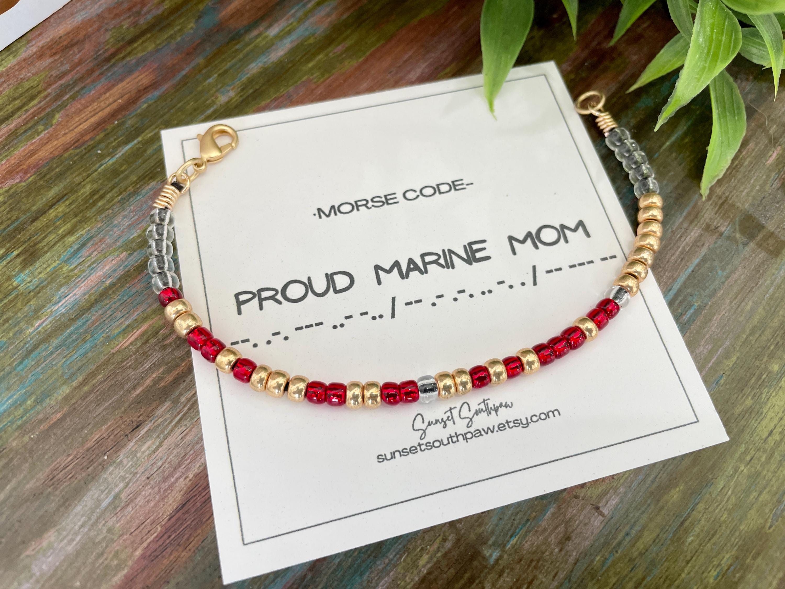 Proud Marine Mom Morse Code Bracelet, Supportive Jewelry, Deployment Gift, Military Mom Gifts, Proud Mom Bracelet, Custom Color Length