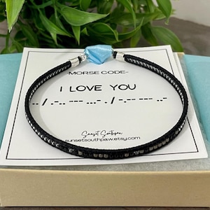 Mens Morse Code Leather Bracelet: I Love You Secret Message