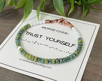 Morse Code Leather Bracelet: Inspirational Affirmation Jewelry